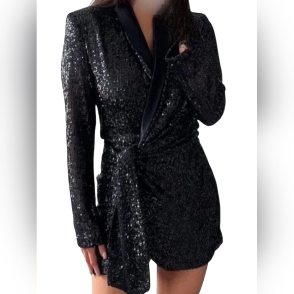 Zara Black Sequin Blazer - Picture 3 of 12